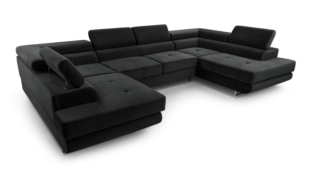 AX LIVING Arborio U Form Schlafsofa mit Kopfstütze Ecksofa Schwarz 352