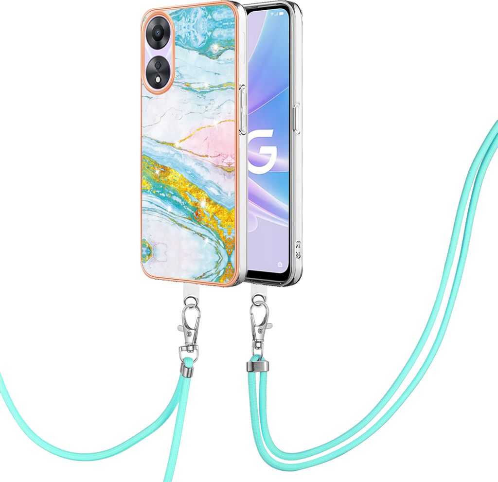 Handykette Hülle für Oppo A78 5G Muster TPU Schutzhülle mit verstellbarem Tragegurt Türkis