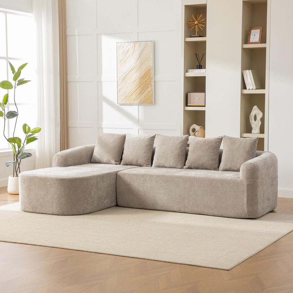 okwish Sofa Modulares Wohnzimmersofa 4-Sitzer Ecksofa mit Kissen und Armlehnen Schlafsofa mit rutschfestem Boden Loungesofa Chenille-Stoff Recamier...