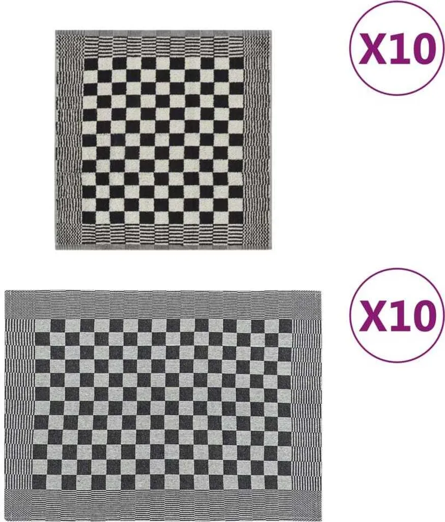 Set Asciugamani 20 Pezzi Bianco e Nero Moderni | Cotone Traspirante