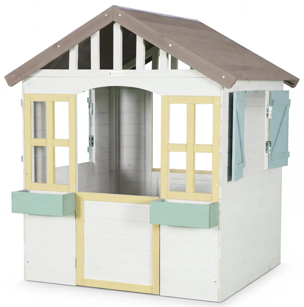 Maisonnette enfant bois extérieur avec porte magnétique et 2 bacs fleur