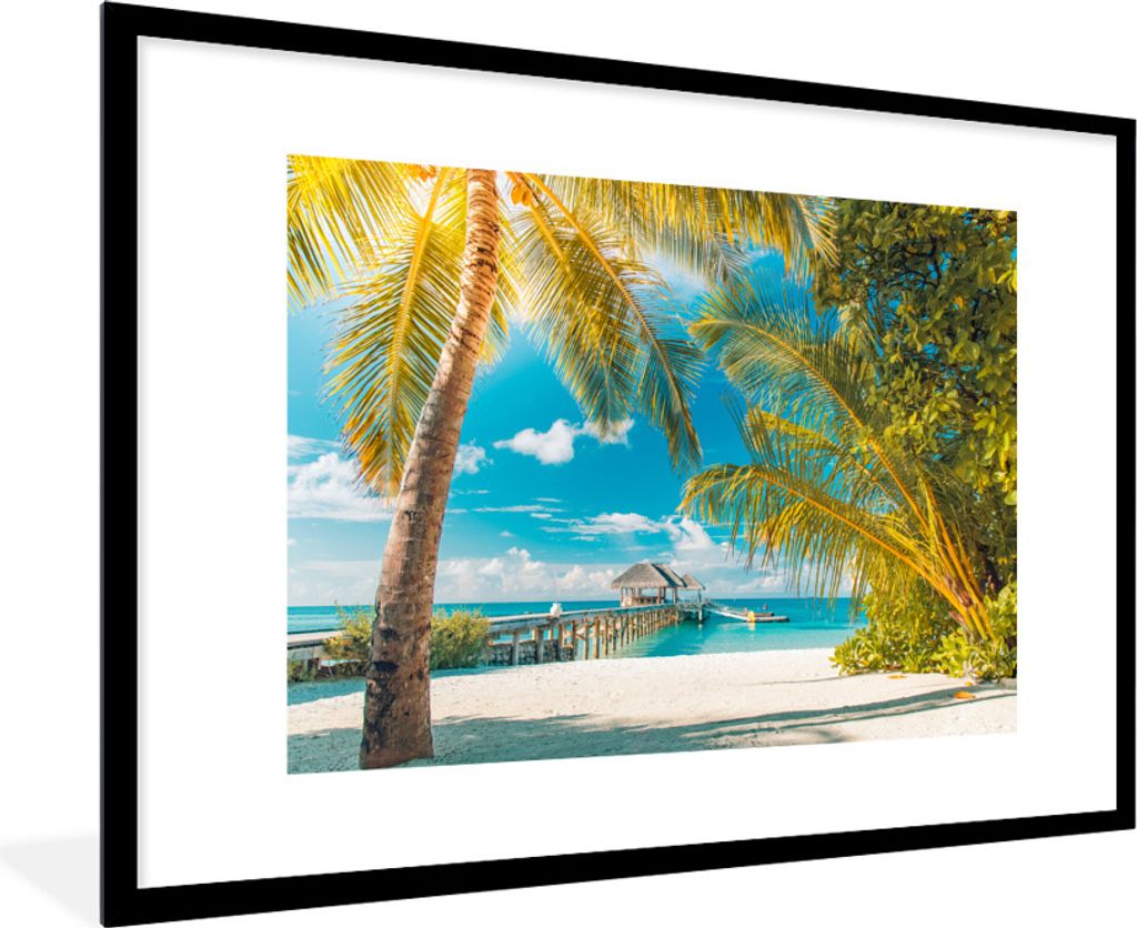 MuchoWow Gerahmtes Poster Tropisch - Strand - Palme 90x60 cm - Poster mit Schwarzem Bilderrahmen Wandposter Rahmen Foto Bilder - Wanddekoration -...