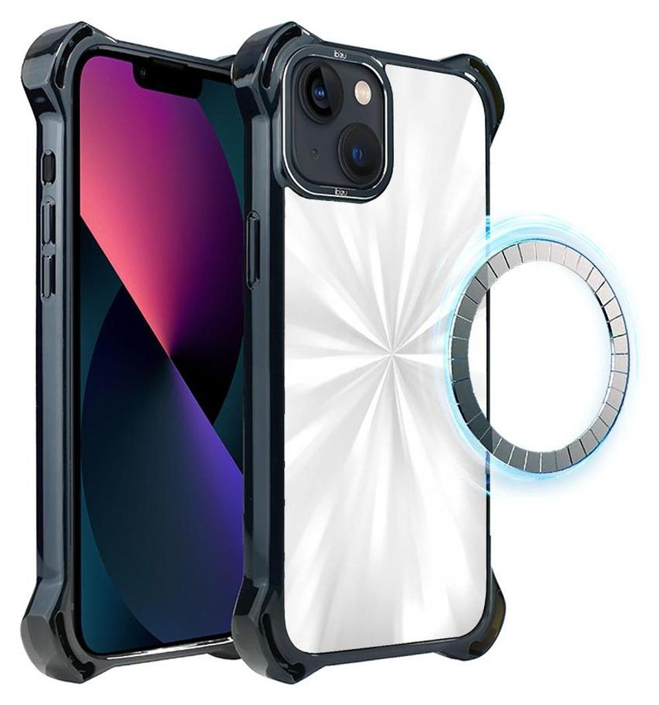Schutzhülle für das iPhone 13, MagSafe-kompatibel, verstärkte Ecken, schwarz, Reflexion, Schimmer