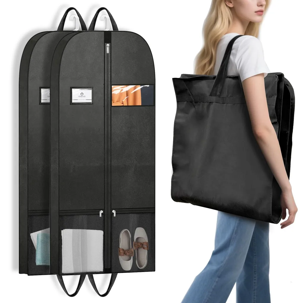 Lot de 2 Sacs à Vêtements Suspendus 137cm Noirs avec Fenêtre Transparente