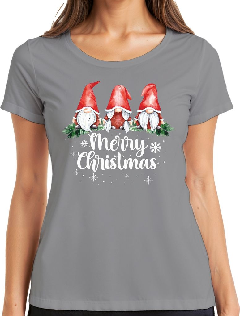 Merry Christmas Weihnachtswichtel Gnome Schweden - Weihnachten Weihnachtsgeschenk Christmas Damen T-Shirt, Grau, S