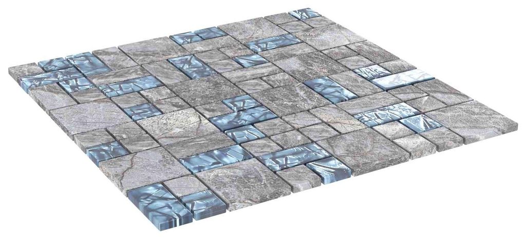 Mosaikfliese 11 pcs Grau und Blau 50 x 50 cm Glas