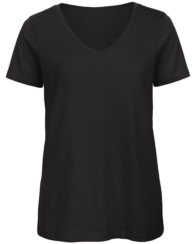 B&C Damen Favourite T-Shirt mit V-Ausschnitt, organische Baumwolle FK137 (L) (Schwarz)
