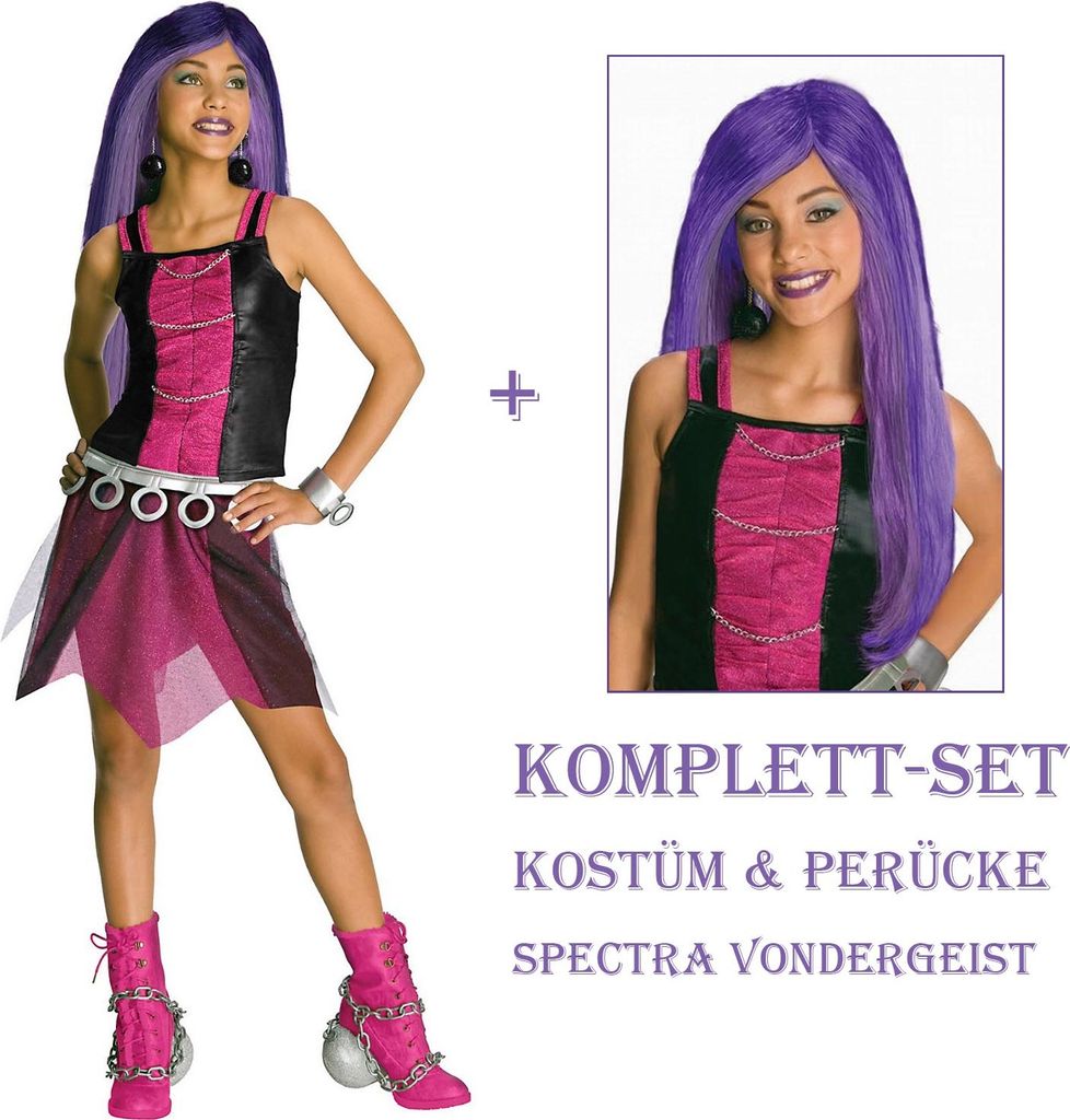 Monster High Kinder Kostüm & Perücke "Spectra Vondergeist" Größe: M / 122-128 (5-7Jahre)