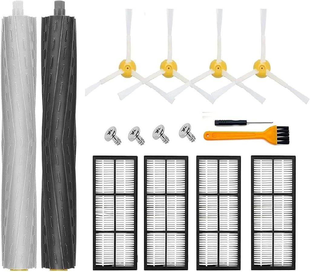 Ersatzteile für iRobot Roomba 800 900 Serie 805 850 860 861 866 870 871 880 890 960 980 981 985 Staubsauger, 4 Filter, 4 Seitenbürsten und Schrau...