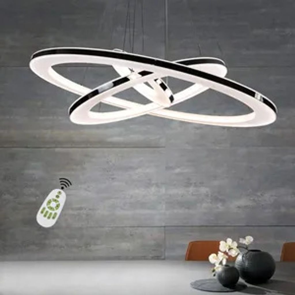 ZMH LED Pendelleuchte  Dimmbar mit Fernbedienung  3 Ring  Höhenverstehbar Hängelampe Kronleuchter 57W für Hotels  Restaurants Bars