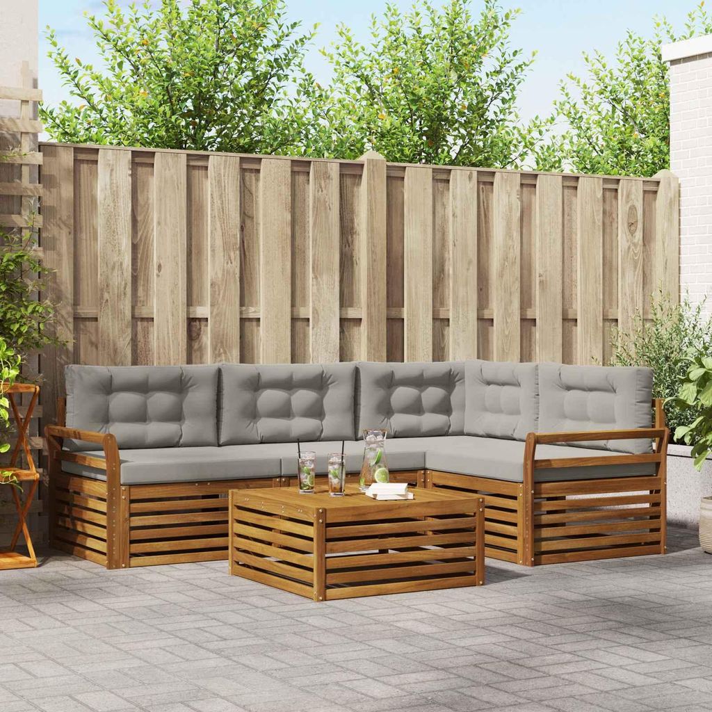 "Neues Produkt" Outdoor-Sofagarnitur ANTI-UV - CLORIS - mit Kissen - 5 pcs - Natürlich und Hellgrau - Modern Gartensofas V1272