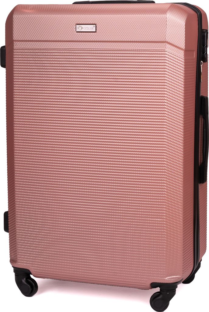 Solier Hartschalen Reisekoffer, Rollkoffer mit Zahlenschloss, Groß Reisetrolley ABS M 41L rosa