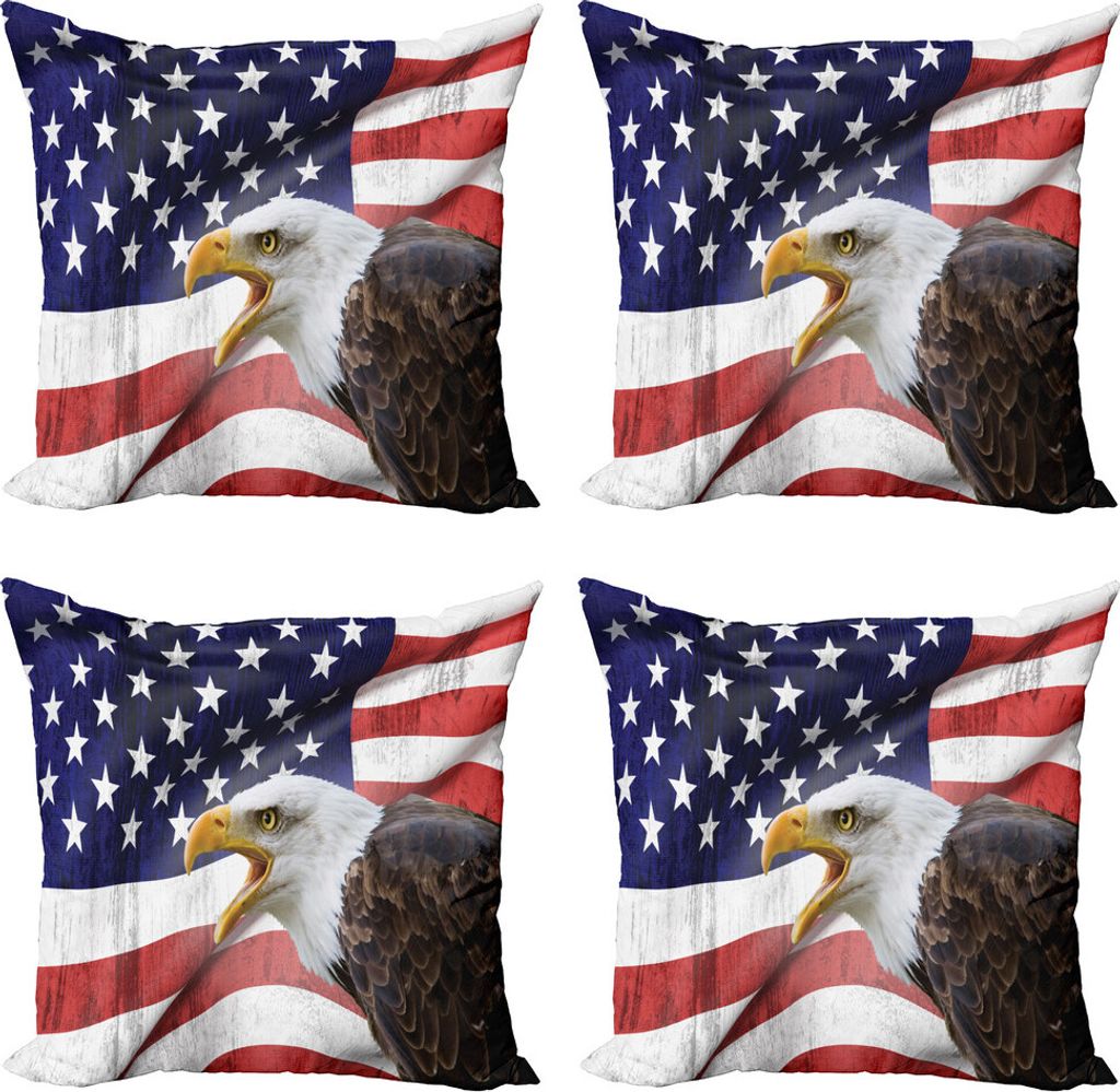 ABAKUHAUS Amerikanische Flagge Kissenbezug Set (4 Stück), Bald Eagle, Moderner Doppelseitiger Digitaldruck, 45 cm x 45 cm, Mehrfarbig