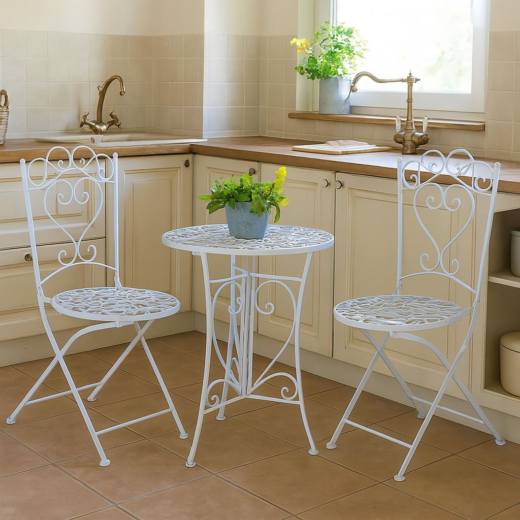 Romantisches 3-teiliges Bistro-Set aus Metall - Weiß