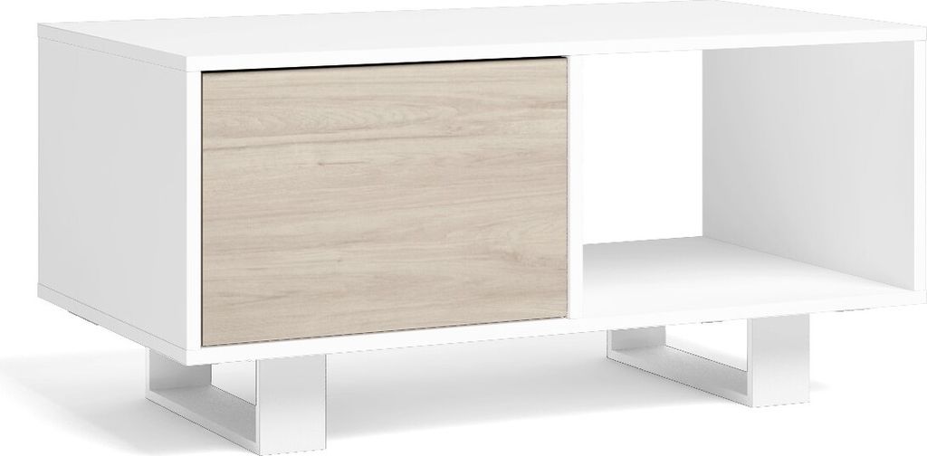 Couchtisch für Esszimmer, Modell Wind, Weiß und Eiche farbe, 92x50x45cm