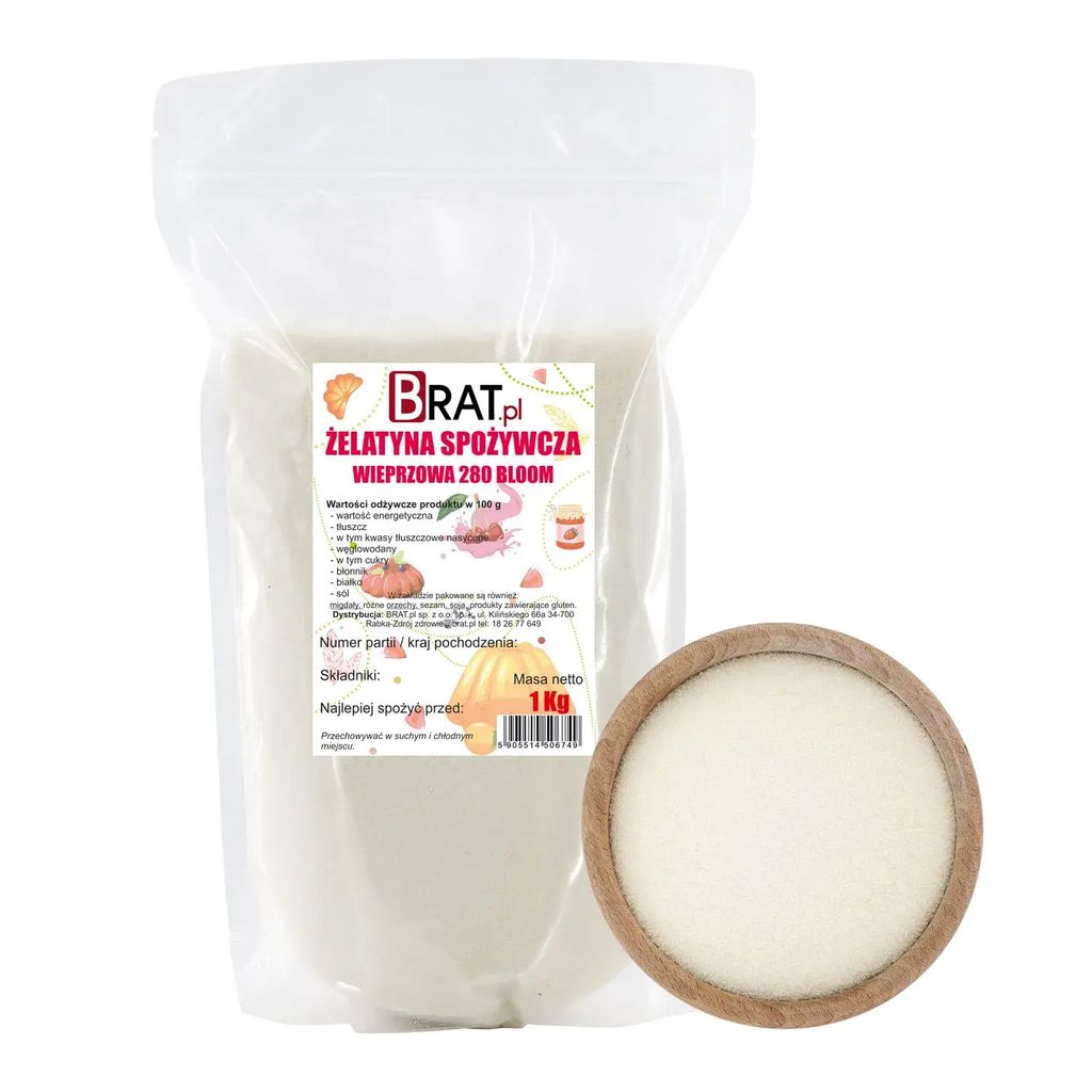 Żelatyna spożywcza wieprzowa 280 Bloom 1kg Brat.pl Zdjęcie produktu 