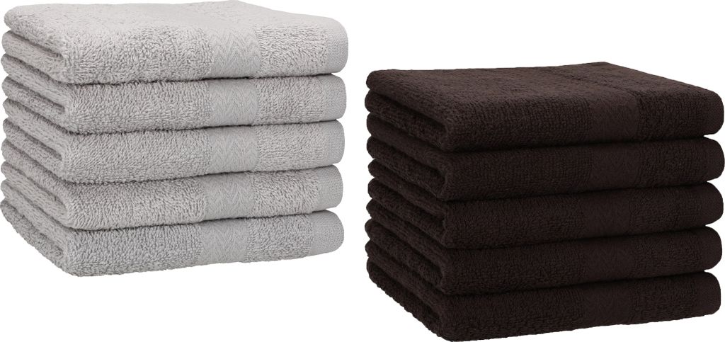 Betz 10 Stück Gästetücher 30x50 cm PREMIUM 100% Baumwolle Set Farbe: silbergrau und dunkelbraun