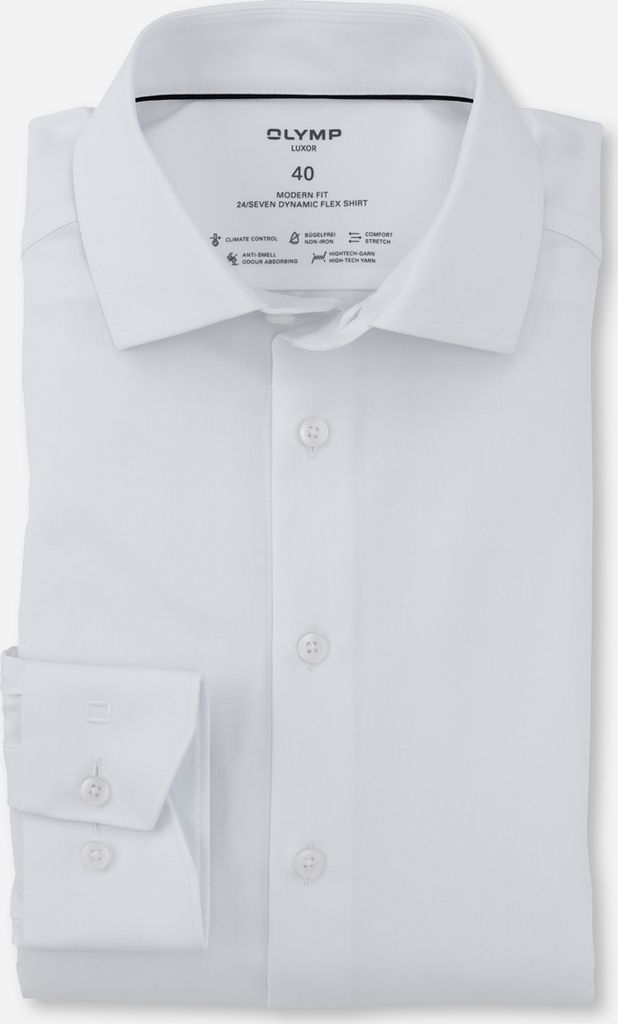 Olymp Businesshemd Luxor Modern Fit normale Passform weiß einfarbig Baumwolle