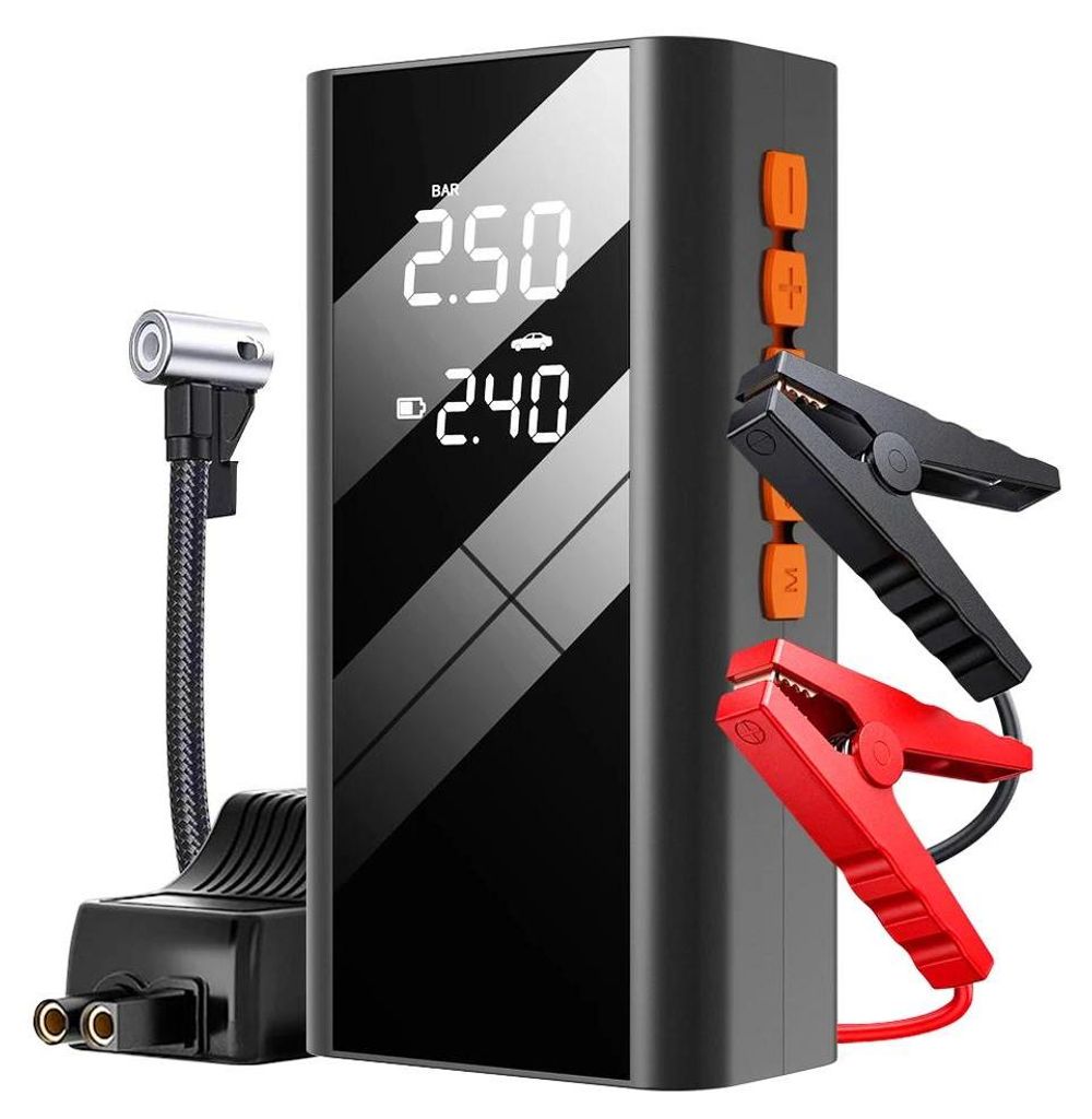 Starthilfe & Kompressor - 4-in-1 Multifunktionsgerät - 1200A Spitzenstrom - 150 PSI Reifenpumpe - Powerbank - Tragbares Ladegerät