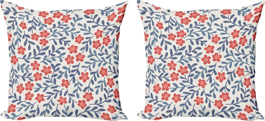 ABAKUHAUS Blumen Kissenbezug Set (2Stück), Frühlings-Bilder mit warmen Vintage-Farben verlässt Ornamental Floral Design, 40 x 40 cm, Cadet Blue ...