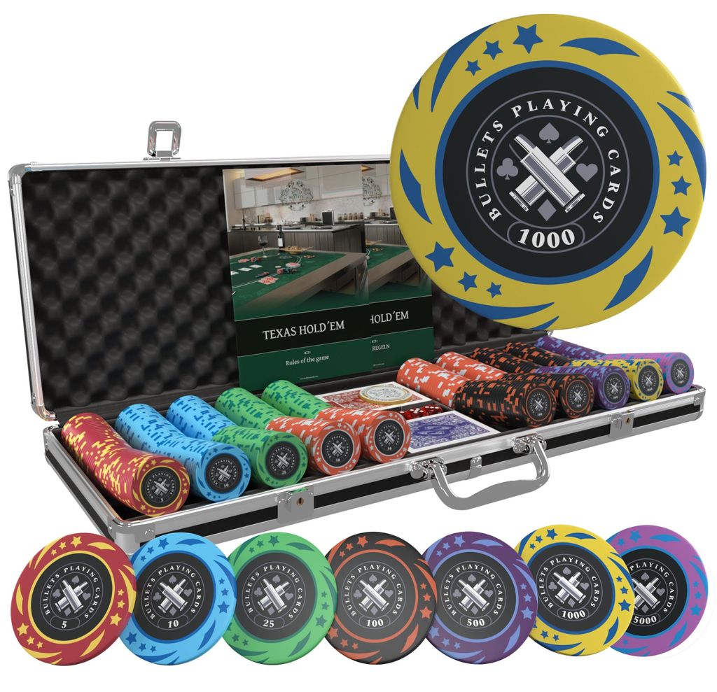 Pokerkoffer mit 500 Kunststoff Pokerchips "Janice" mit Werten
