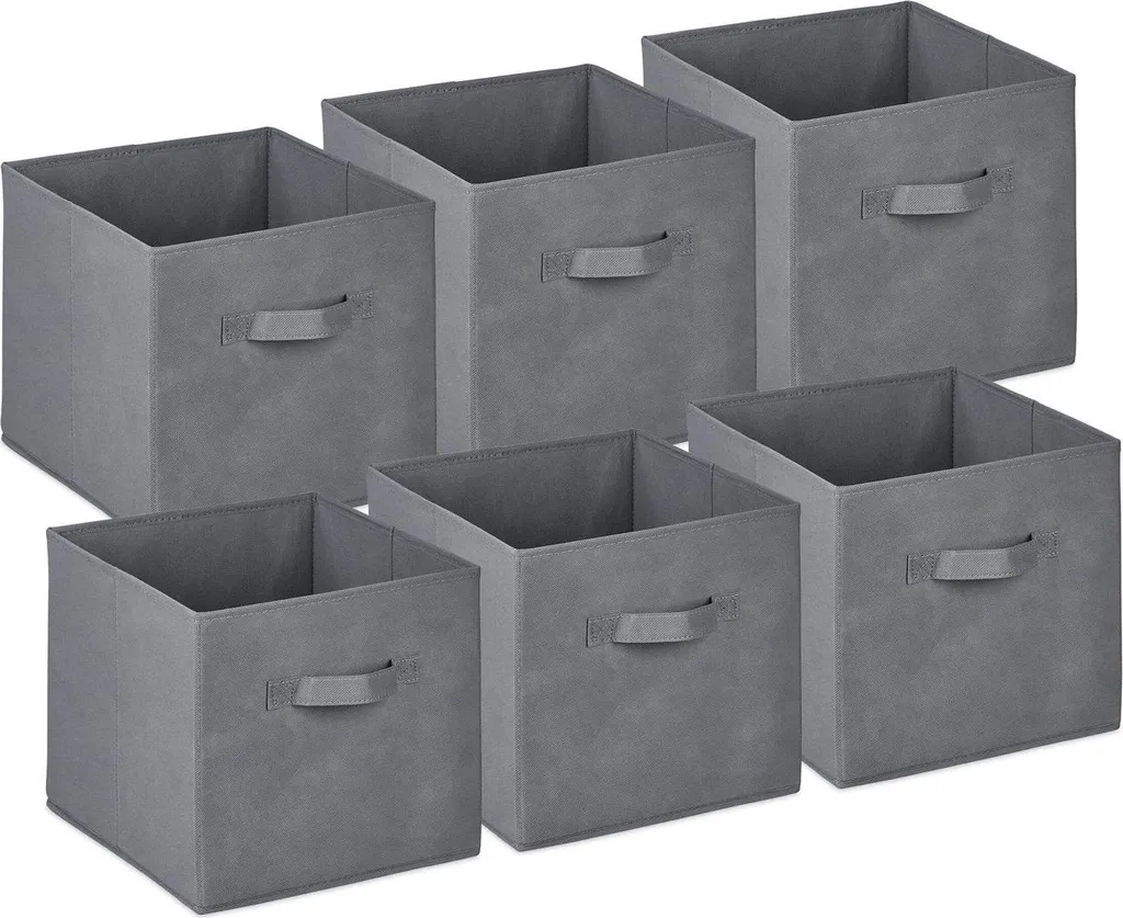 Lot de 6 Paniers de rangement pliables en tissu gris clair - 30x30x30cm