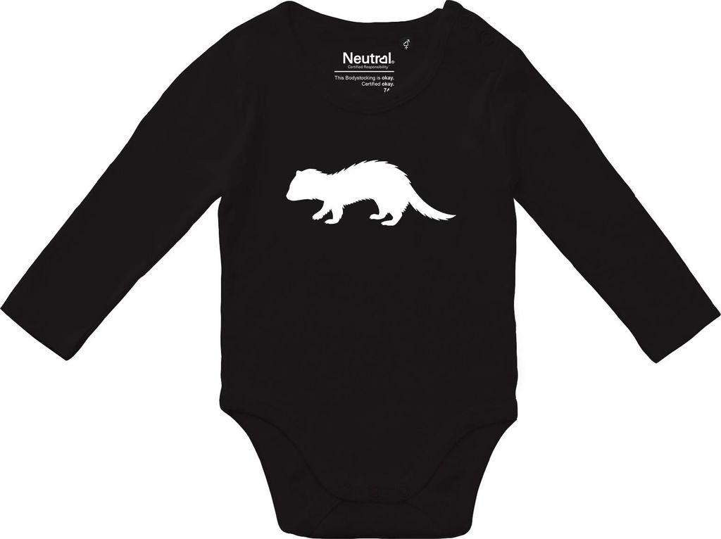 Huuraa Baby Body Frettchen Silhouette 74 Black Baumwolle Fairtrade Langarmbody Geschenkidee