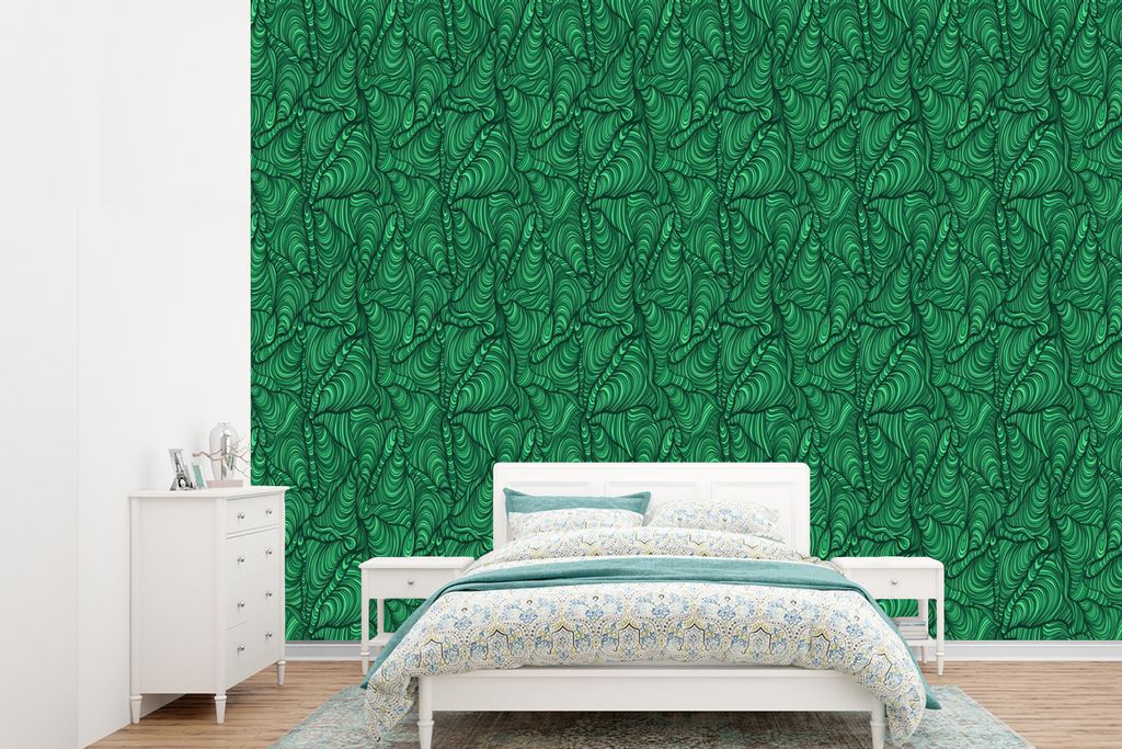 MuchoWow Fototapete für Wohnzimmer oder Schlafzimmer Wandtapete Vinyl Motivtapete Grün - Muster - Sommer - 415x300 cm - Küche