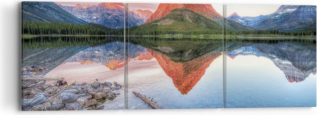 Bild auf Leinwand - Leinwandbild - 3 Teile - See Berge Spiegelung - 90x30cm - Wand Bild - Wanddeko - Wandbilder - Leinwanddruck - Bilder - Wanddeko...