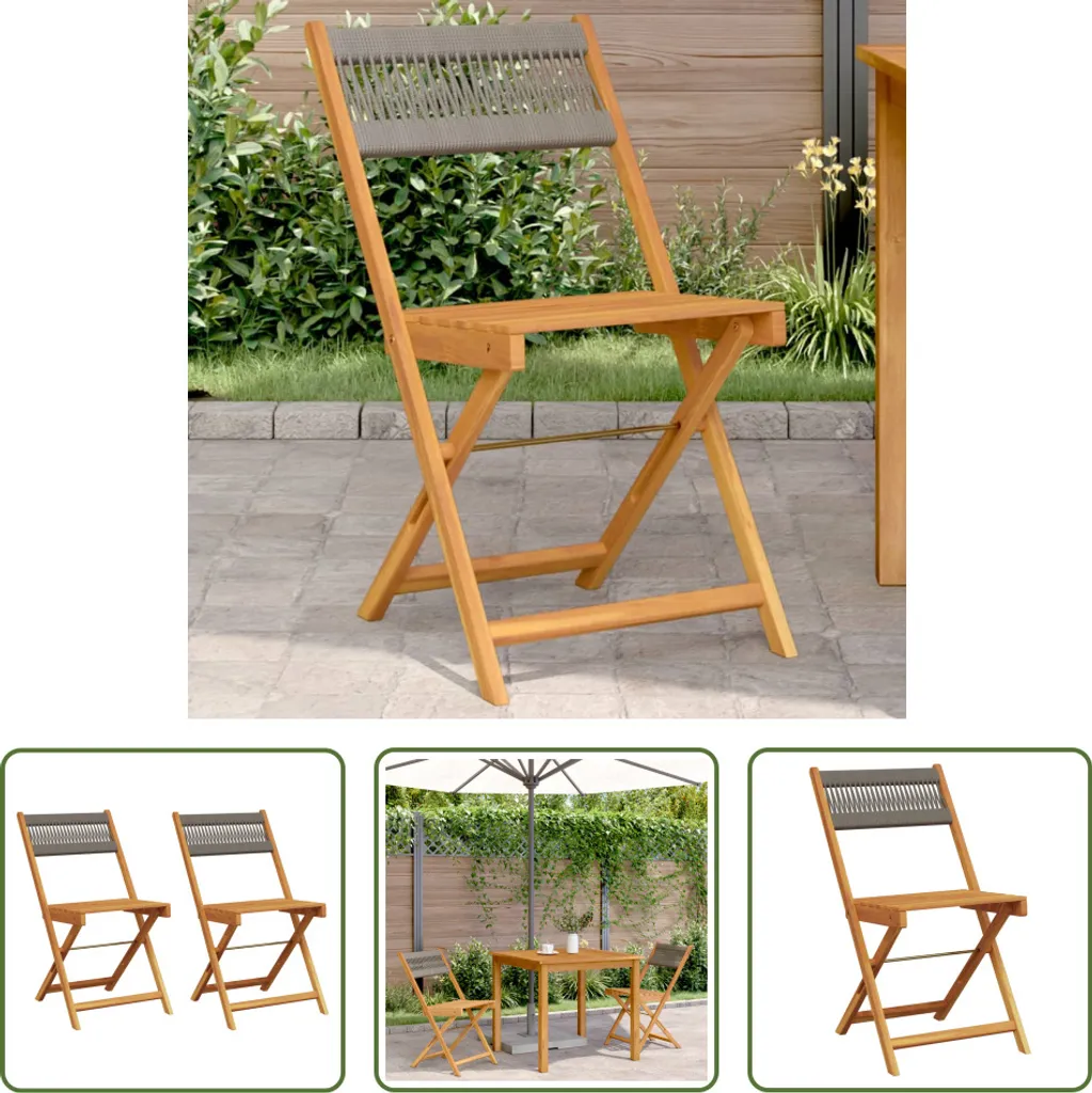 Set 2 Sedie da Esterno Design Moderno Legno e Corda Grigia - Offerta
