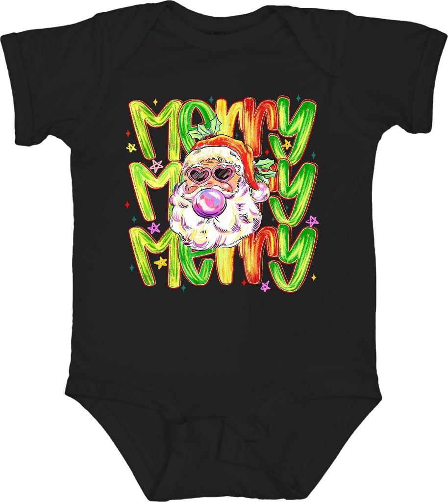 Merry Merry Weihnachtsmann Bubblegum Herzbrille bunt Retro Unisex Baby Body, Schwarz, 12/18