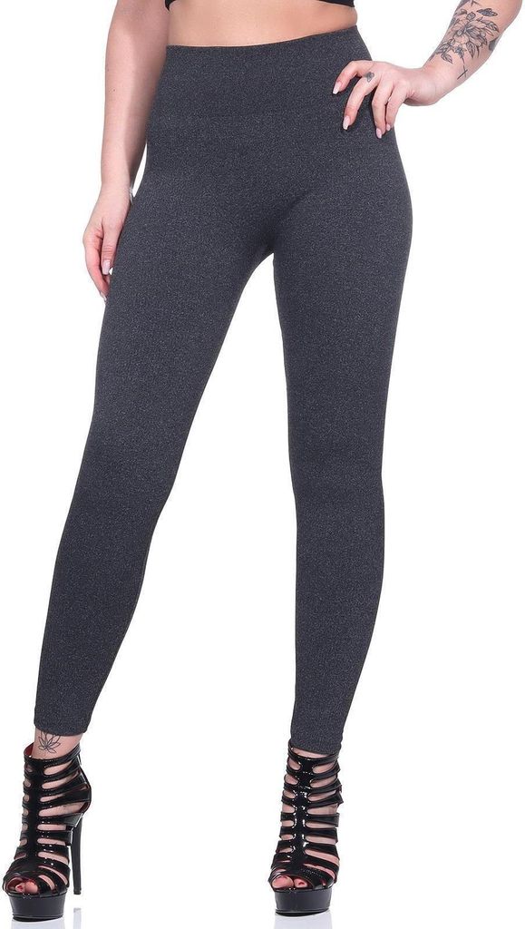 Damen Leggings Thermo Doppelripp Hoher Bund Sport Gym Outdoor, Grafit/M/L 38/40