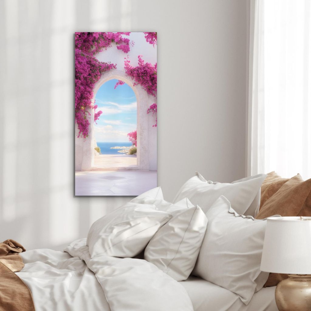 MuchoWow Wanddekoration Metall Metallbild Wandkunst 40x80 cm Meer - Rosa - Blumen - Tor MuchoWow Aluminium Gemälde - Wanddekoration - Industrial