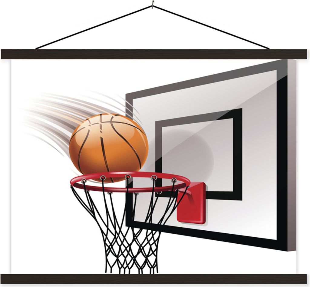 MuchoWow Textilposter Eine Illustration eines Basketballs, der in den Korb fällt 40x30 cm mit schwarzem Rahmen - Dekorationen