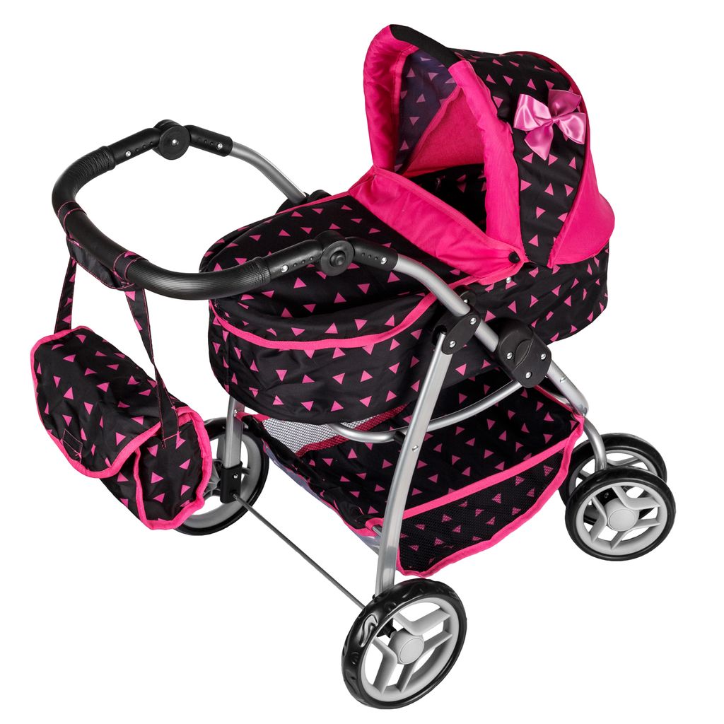 Puppenwagen mit Babytrage und Tasche Kinderwagen Babypuppenwagen Rosa Rot Modern 