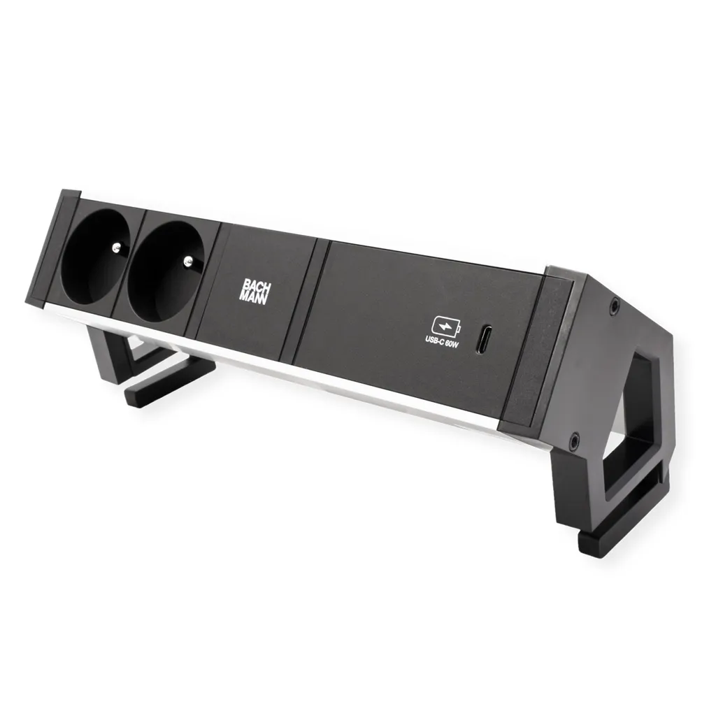 Bloc Prise Plan de Travail Bachmann Desk2 Noir USB-C 60W GST18