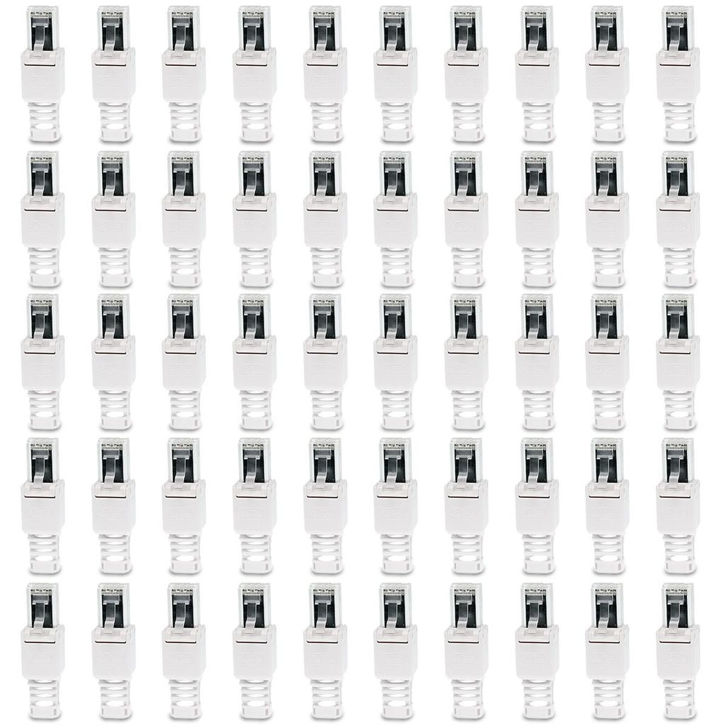 Netzwerkstecker Cat 6a RJ45 Stecker 50x Steckverbinder werkzeuglos Zugentlastung