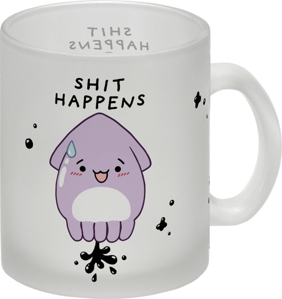Jelly & Friends Tintenfisch Glas Tasse mit Spruch Shit happens