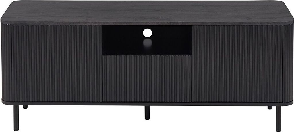 TV-Möbel VAGOS – 1 Fach, 1 Schublade, 2 Türen, 3 Kabeldurchführungen – L140 x H56 x T45 cm – Dunkelbraun – Modernes Design