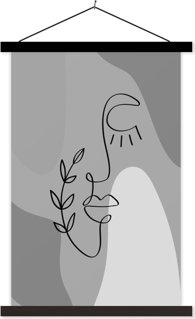 MuchoWow Textilposter Minimalismus - Porträt - Schwarz - Weiß 40x60 cm mit schwarzem Rahmen - Wanddekorationen