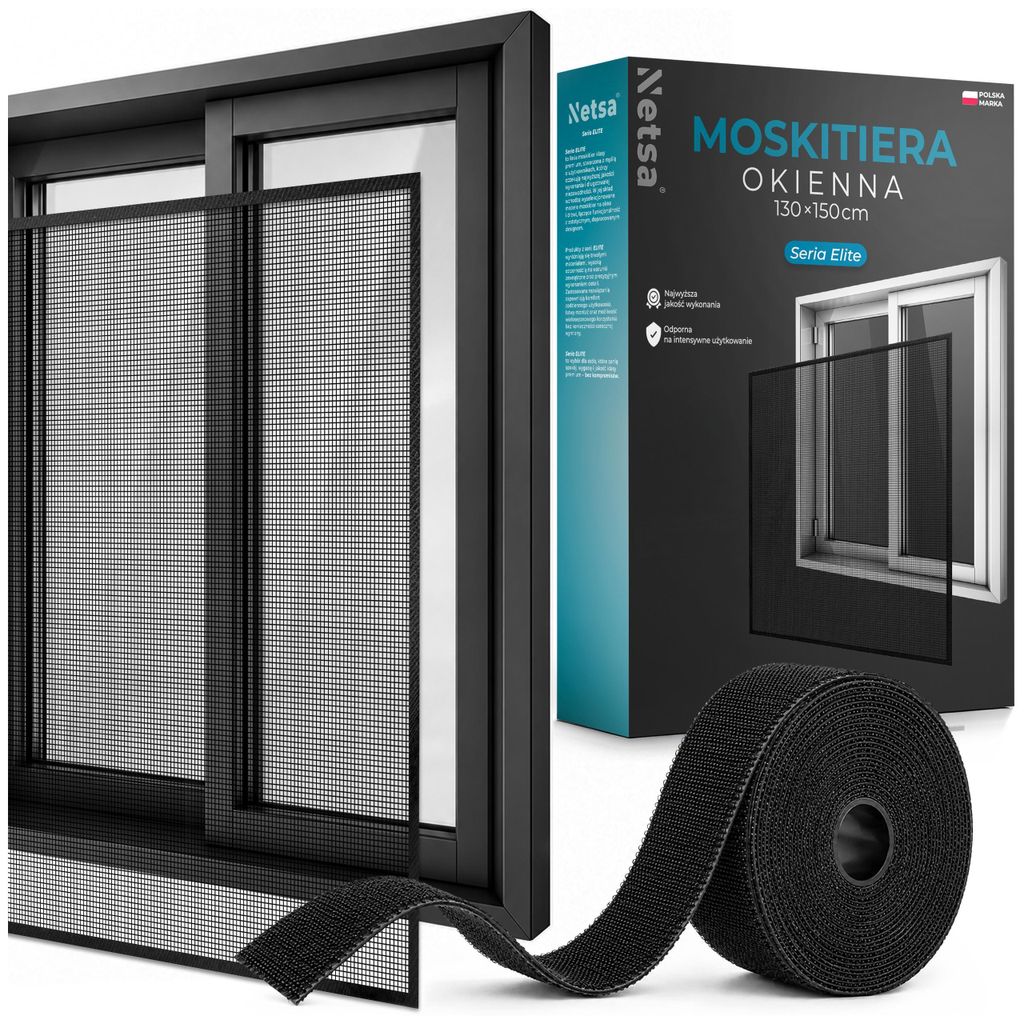 Netsa | Fenster Moskitonetz 130x150 cm Schwarz – Fiberglas Fliegengitter Mit Selbstklebendem Klettband