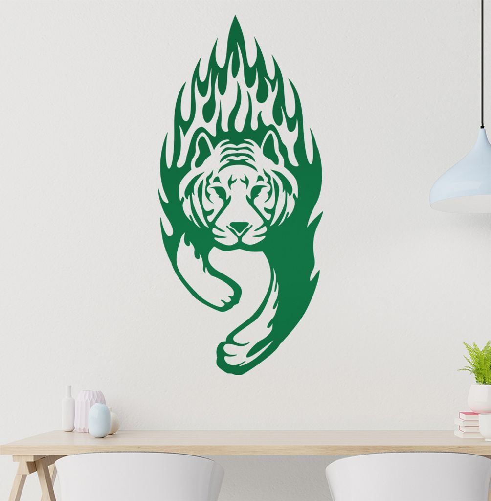 Flammen Tiger Wandtattoo in 6 Größen - Wandaufkleber Wall Sticker - Dekoration, Küche, Wohnzimmer, Schlafzimmer, Badezimmer
