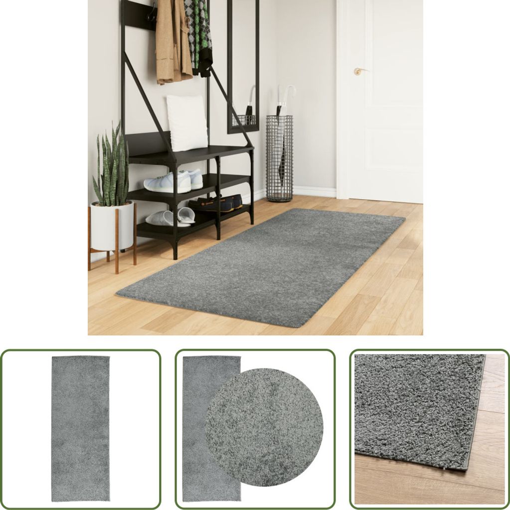 The Living Store Teppich Shaggy Hochflor Modern Grün 80x200 cm