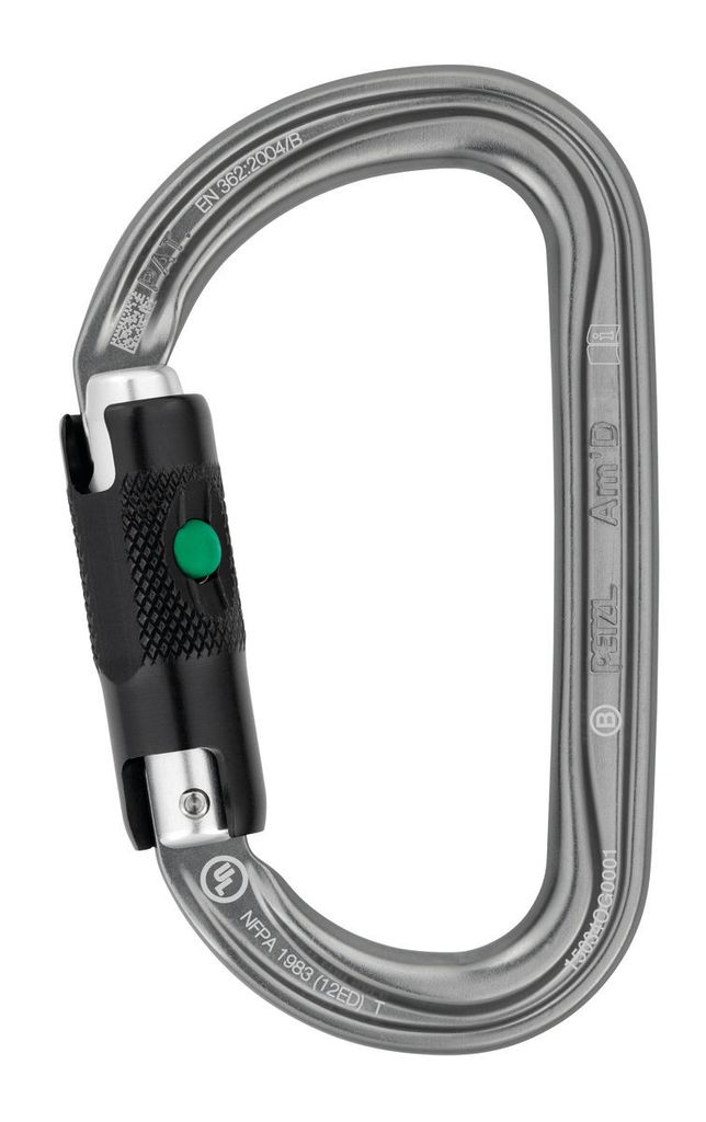 Petzl Am’D, Gebogener Schnapper, Verschlusskarabiner, D-förmig, Aluminium, Grau, 27 kN