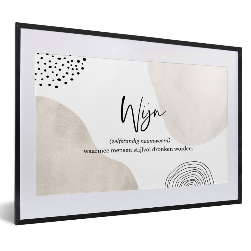MuchoWow Gerahmtes Poster Zitate - Sprichwörter - Wein - Wein - Definition - Wörterbuch 60x40 cm - Poster mit Schwarzem Bilderrahmen Wandposter...