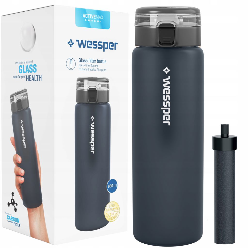 Fľaša na vodu s filtrom Wessper, fľaša z borosilikátového Obrázok produktu 