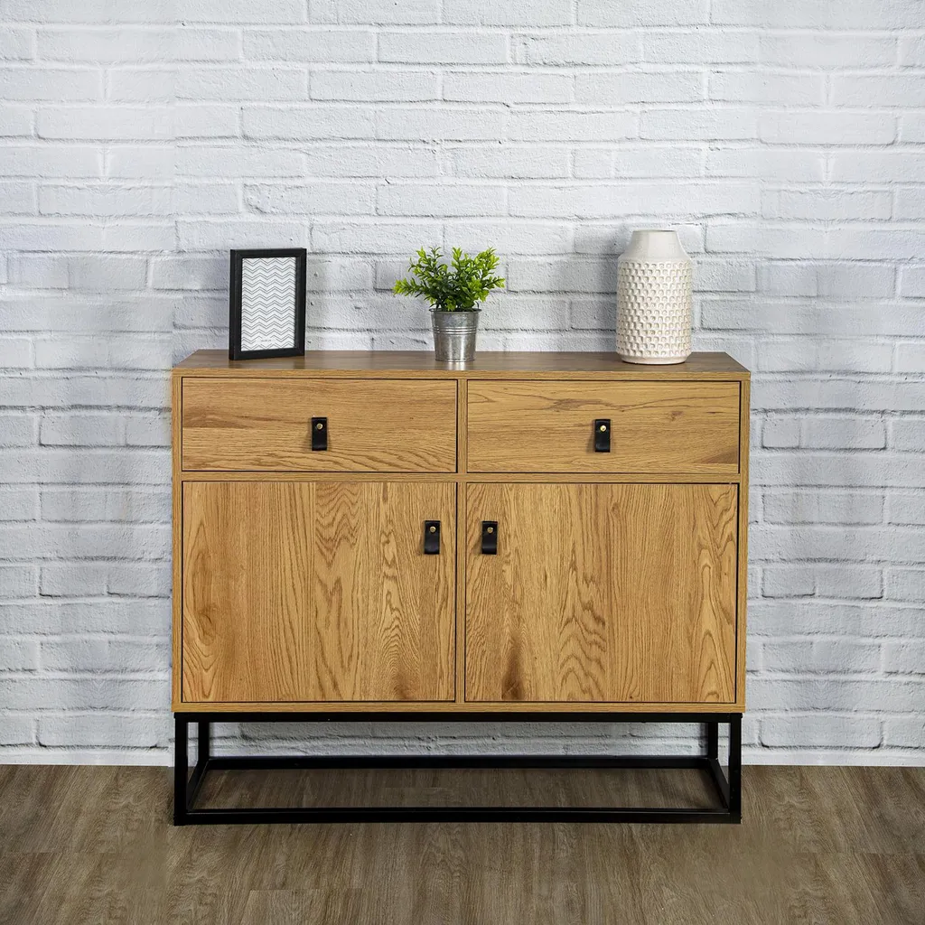 Buffet Abbott Design Contemporain - Rangement Bois Massif et Métal Noir