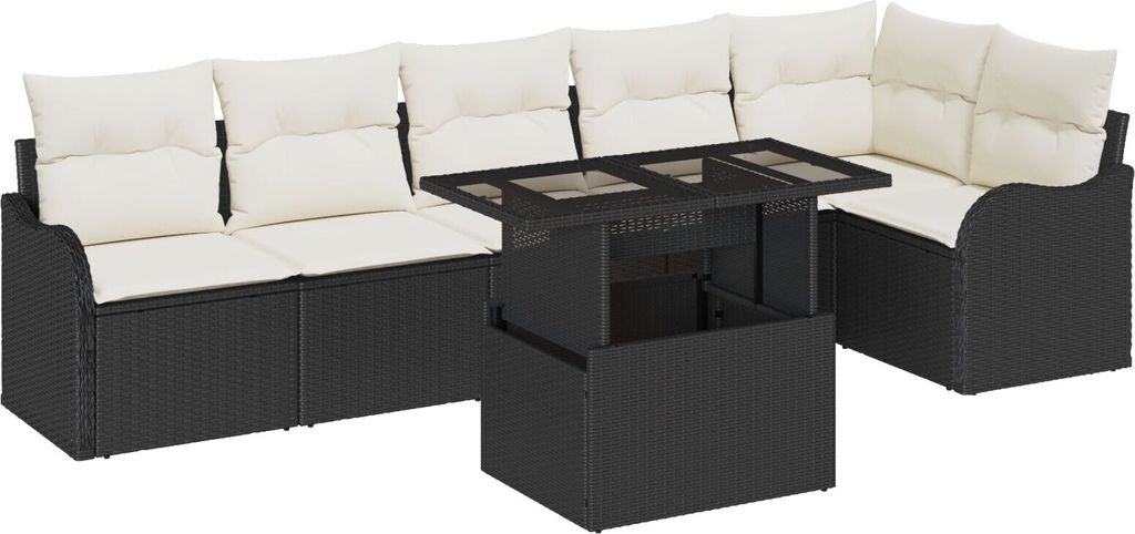 Möbel 7-teilige Garten Sofa Set mit Kissen Schwarz Poly-Rattan, 2-Sitzer Garten Sofa mit Kissen Schwarz Poly-Rattan - Gartensofas 3348473