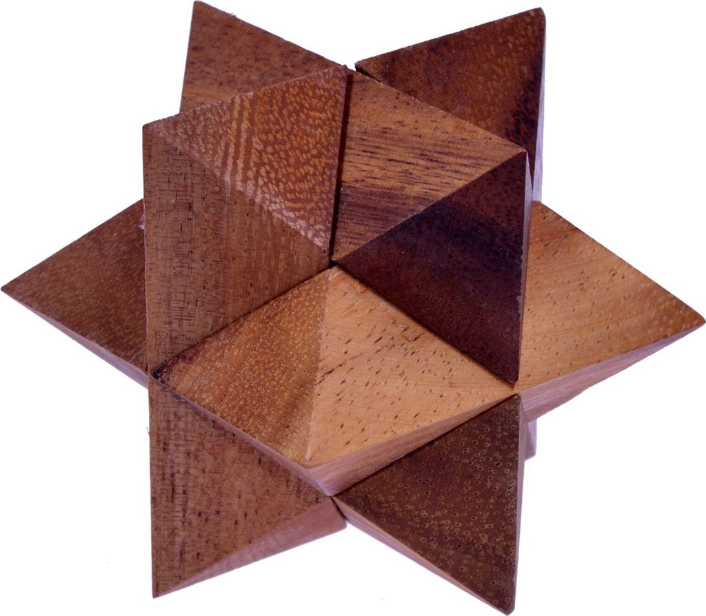 Stern Gr. L – 3D Puzzle aus Holz 8,5 cm - Knobelspiel mit 6 identischen Bausteinen