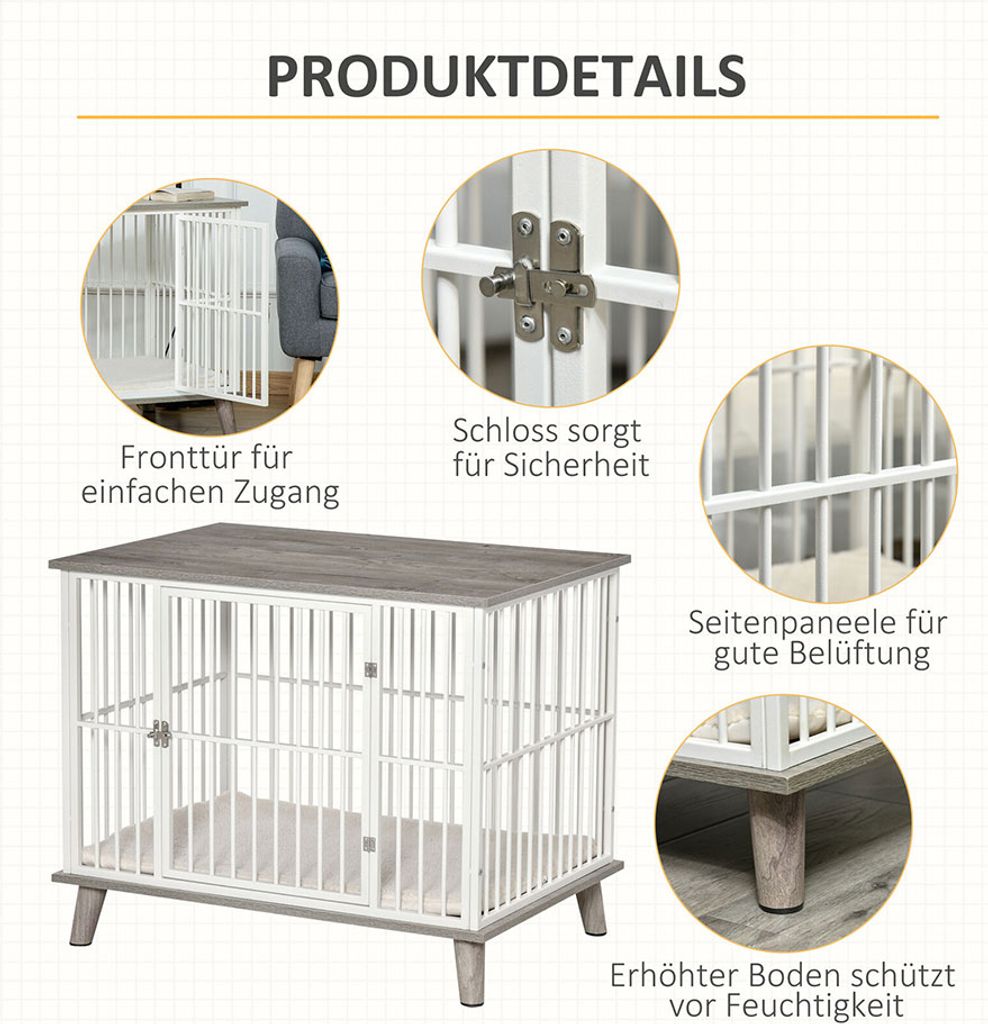 Dřevěná klec pro psy PAWHUT D02-069V01GY, přepravka pro Obrázek produktu 3